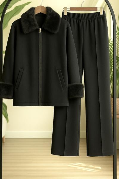 yaka Kol seyyar kürklü   Takım Siyah EF8046