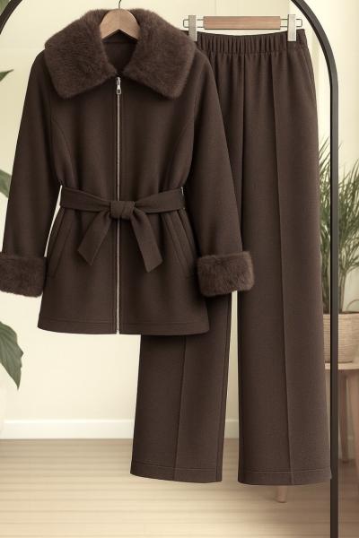 yaka Kol seyyar kürklü   Takım Kahverengi EF8046