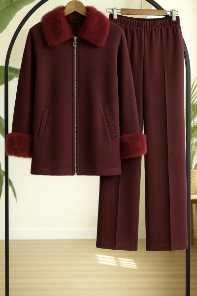 yaka Kol seyyar kürklü   Takım Bordo EF8046