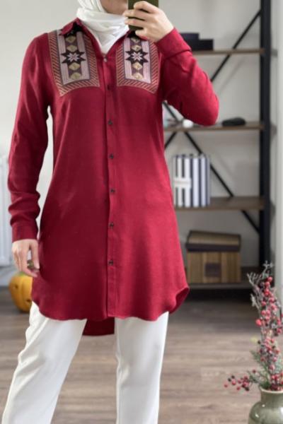 Yaka nakışlı belmando kumaş tunik