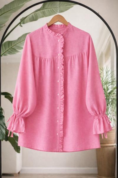 Yaka ön fırfırlı Tunik Pembe NW6069