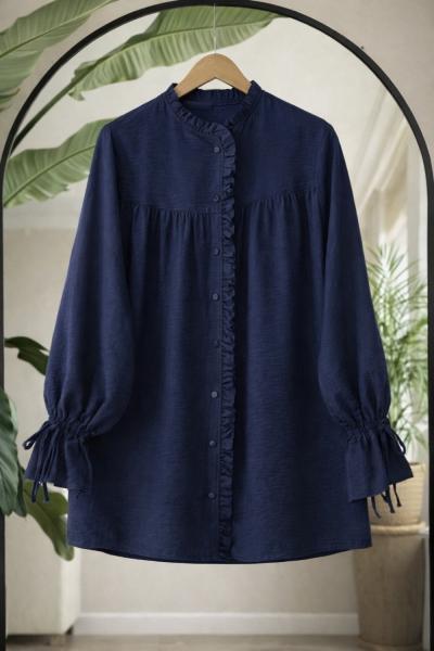 Yaka ön fırfırlı Tunik lacivert NW6069