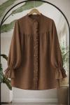 Yaka ön fırfırlı Tunik Kahverengi NW6069