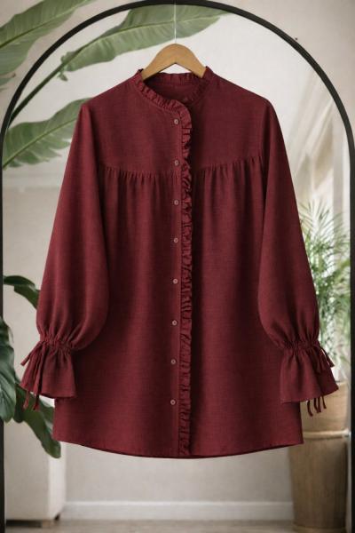 Yaka ön fırfırlı Tunik Bordo  NW6069
