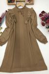 Yaka Ön firfirlı Sim Detaylı Triko Tunik Camel 14434
