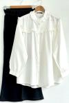 Yaka ön fırfırlı Gömlek Tunik Beyaz DST30241