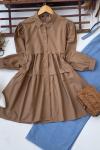 Yaka taş işlemeli terikoton kumaş tunik Kahve FİX1550