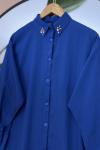 Yaka Taş işlemeli Gömlek  mavi NEW30306