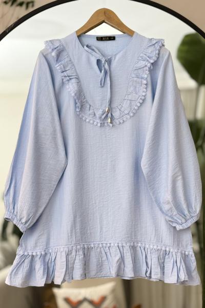 Yaka ve etek ucu fırfırlı dantel Detaylı tunik Bebemavi TCN40101