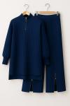 Yaka ve paça fermuarlı triko Takım Lacivert NS9031