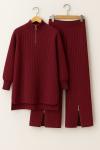 Yaka ve paça fermuarlı triko Takım Bordo NS9031