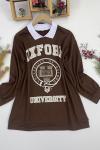 Yakalı oxford baskı tunik  Kahve ADS1525