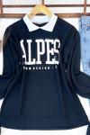 Yakalı sweatshirt  iki iplik siyahSLT3008