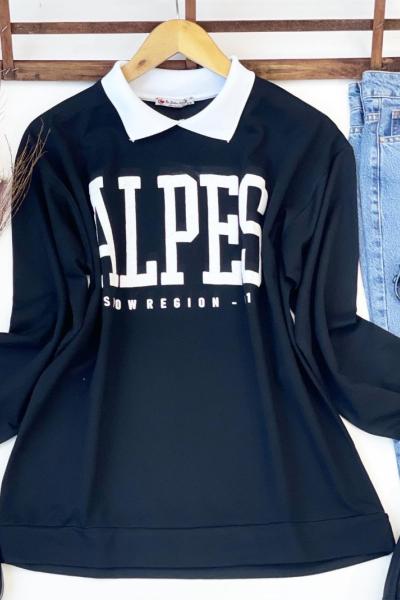 Yakalı sweatshirt iki iplik siyahSLT3008