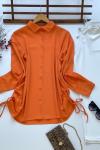 Yan bağcıklı bürümcük gömlek Turuncu   ADY3075