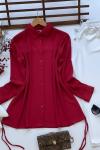 Yan bağcıklı bürümcük gömlek Bordo ADY3075