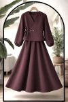 Yan bağlamalı yelek Bellastikli elbise Takım Bordo BK9548