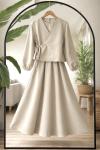 Yan bağlamalı yelek Bellastikli elbise Takım Bej BK9548