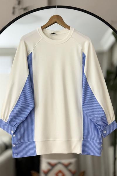 Yan düğmeli garnili  Oysh tunik Beyaz NV4529