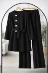 Yan Düğmeli Kuşaklı Takım Siyah TCN40151