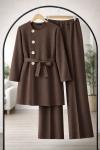 Yan Düğmeli Kuşaklı Takım  Kahverengi TCN40151