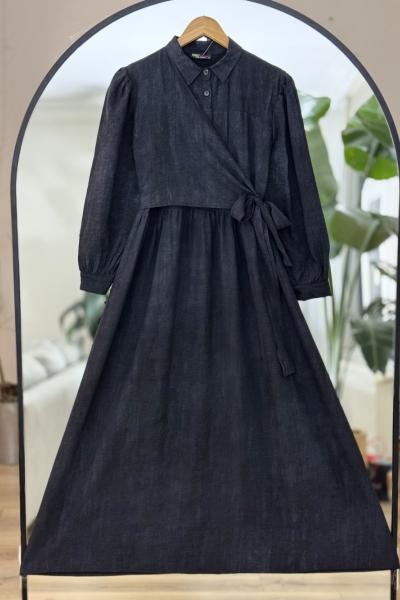 Yandan Bağlamalı Elbise Siyah UMS50242