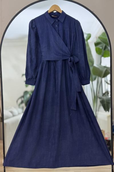 Yandan Bağlamalı Elbise Lacivert UMS50242