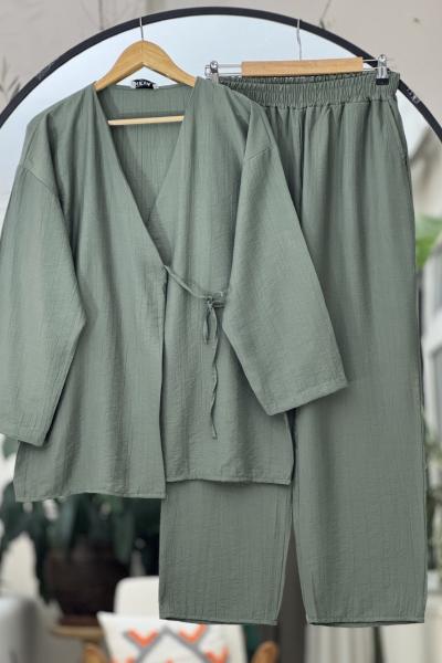 Yandan bağlamalı Kimona Takım  Yeşil NV4524
