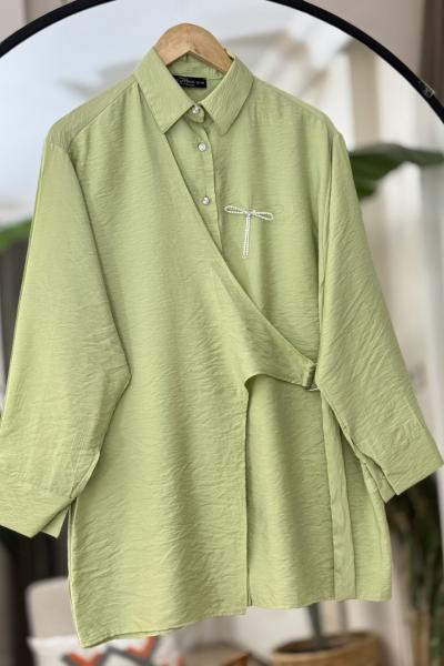 Yandan bağlama detaylı  Tokalı tunikYeşil  NW6049