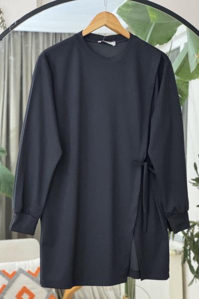 Yandan Bağlamalı yırtmaclı Tunik Siyah DS2057