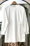 Yandan Bağlamalı yırtmaclı Tunik Beyaz DS2057