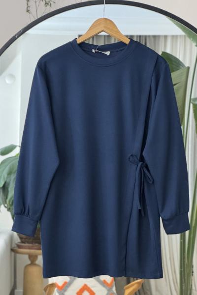 Yandan Bağlamalı yırtmaclı Tunik Lacivert  DS2057