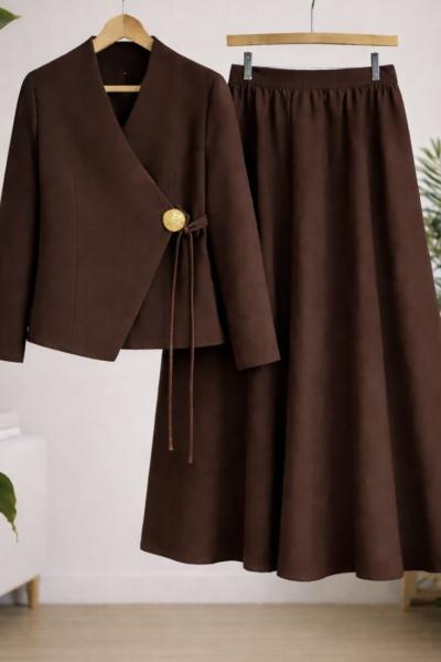Yandan bağlamalı ceket etekTakım Kahve TB30380