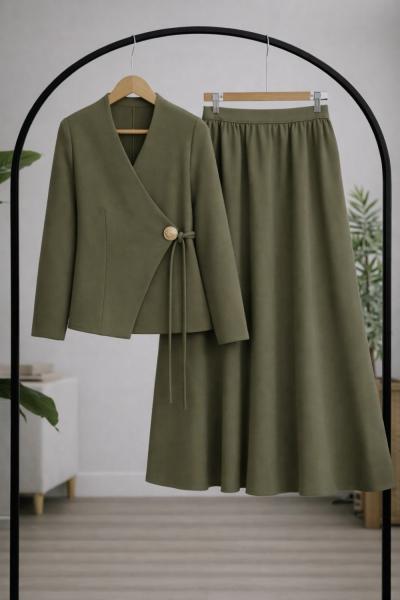 Yandan bağlamalı ceket etekTakım yeşilTB30380