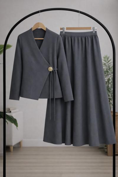 Yandan bağlamalı ceket etekTakım antrasit TB30380