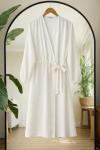 Yandan bağlamalı uzun kimono Beyaz TBT80103