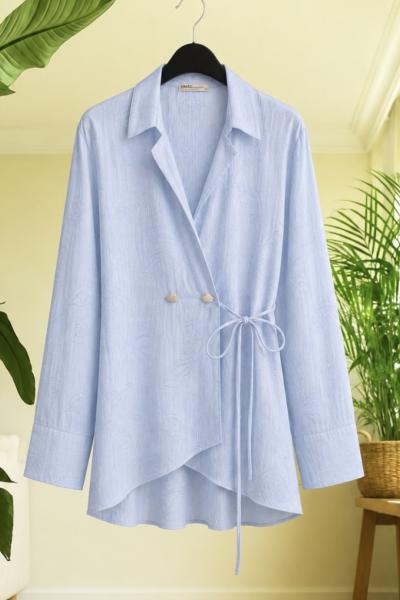 Yandan bağlamalı kimono Gömlek Mavi UMS50359