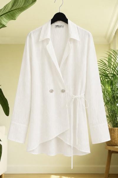 Yandan bağlamalı kimono Gömlek Beyaz UMS50359