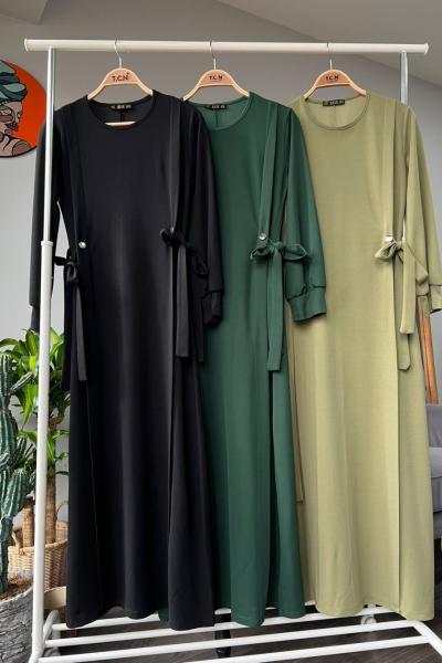 Yandan bağlamalı Rahat kalıp Elbise koyu YeşilTCN4072