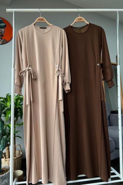 Yandan bağlamalı Rahat kalıp Elbise koyu Kahve TCN4072