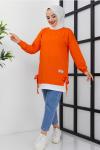 Yandanbağlamalı etek detaylı tunik turuncu SLT3006