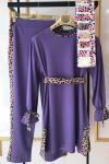 Yanlar Leopar Detaylı Takım Mor  TCN828