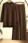 Yanlardan Düğmeli Triko Takım Kahve TCN 40147