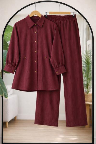 Yanlardan ayarlanabilir  düğmeli Takım Bordo TCN40162