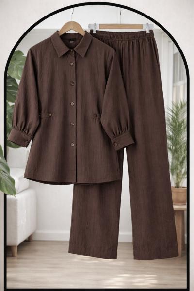 Yanlardan ayarlanabilir  düğmeli Takım Kahverengi TCN40162