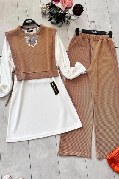 Yanlardan bağlamalı üçlü kırınkıl takım camel  UMS5002