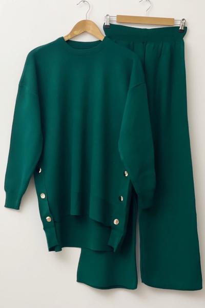 Yanlardan çıtçıtlı triko takım Yeşil SLT30154