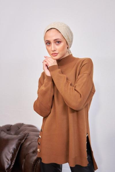 Yanlardan düğme detaylı  Kazak Camel SLT30184