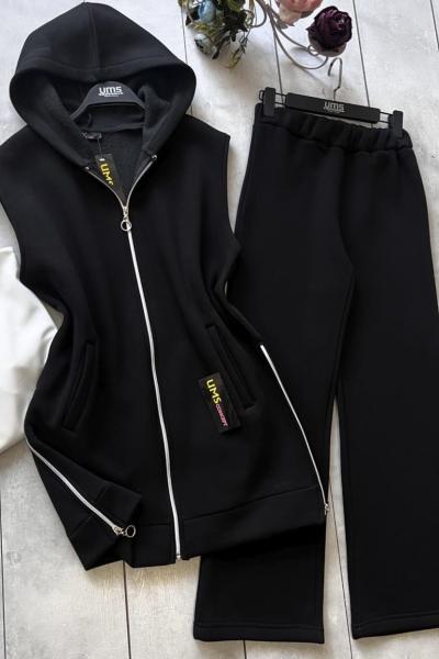 Yanlardan fermuarlı üçlü Takım Siyah UMS50122