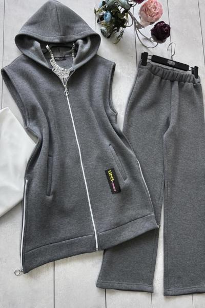 Yanlardan fermuarlı üçlü Takım gri UMS50122